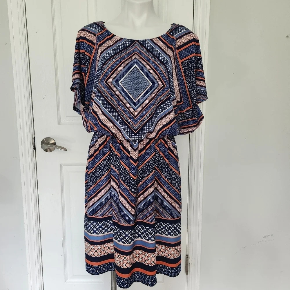 Halo Orange & Blue Geometric Dress